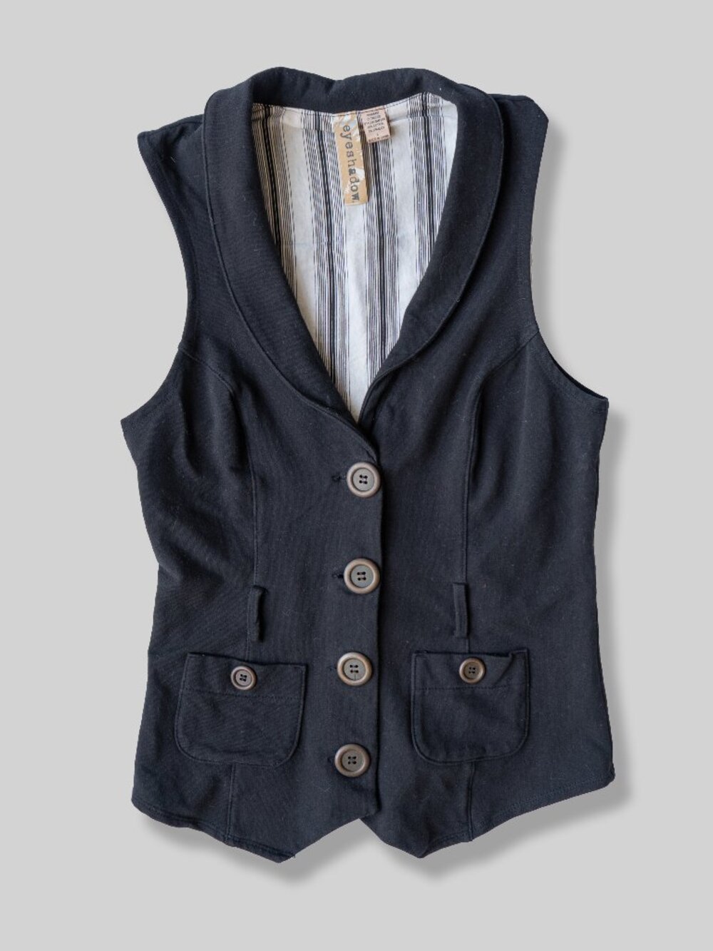 Vintage Y2k Vest Black Whimsigoth Knit Waistcoat Victorian Steampunk Stretch